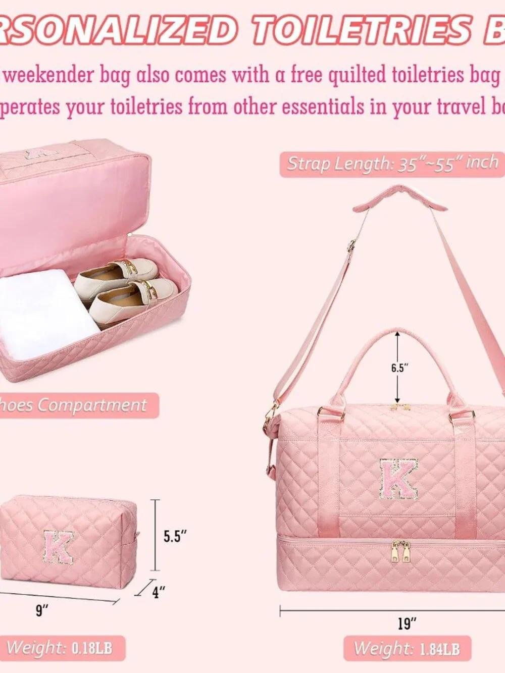 Birthday Gifts Girls Personalized Overnight Duffle Bags Pink,K | Gifts for Girls_7
